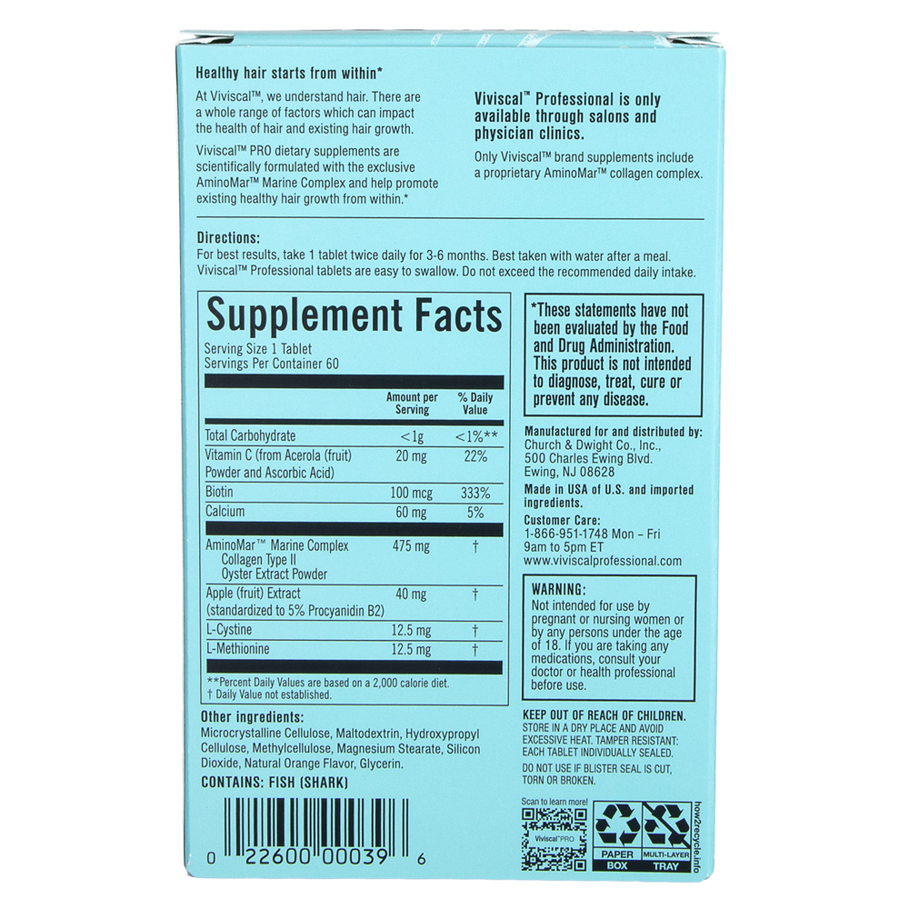 Back Viviscal Professional Hair Growth Supplements 60tablets