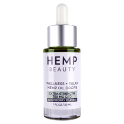 Hemp Beauty Wellness + Relax Hemp Oil Drops Extra Strength Blueberry - 750 MG CBD -  54060009