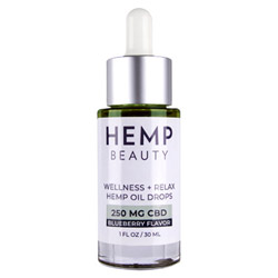 Hemp Beauty Wellness + Relax Hemp Oil Drops Blueberry 250 MG CBD (54060008 709016305122) photo