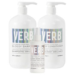 VERB Glossy Shampoo, Conditioner & Shine Spray Trio - Liter