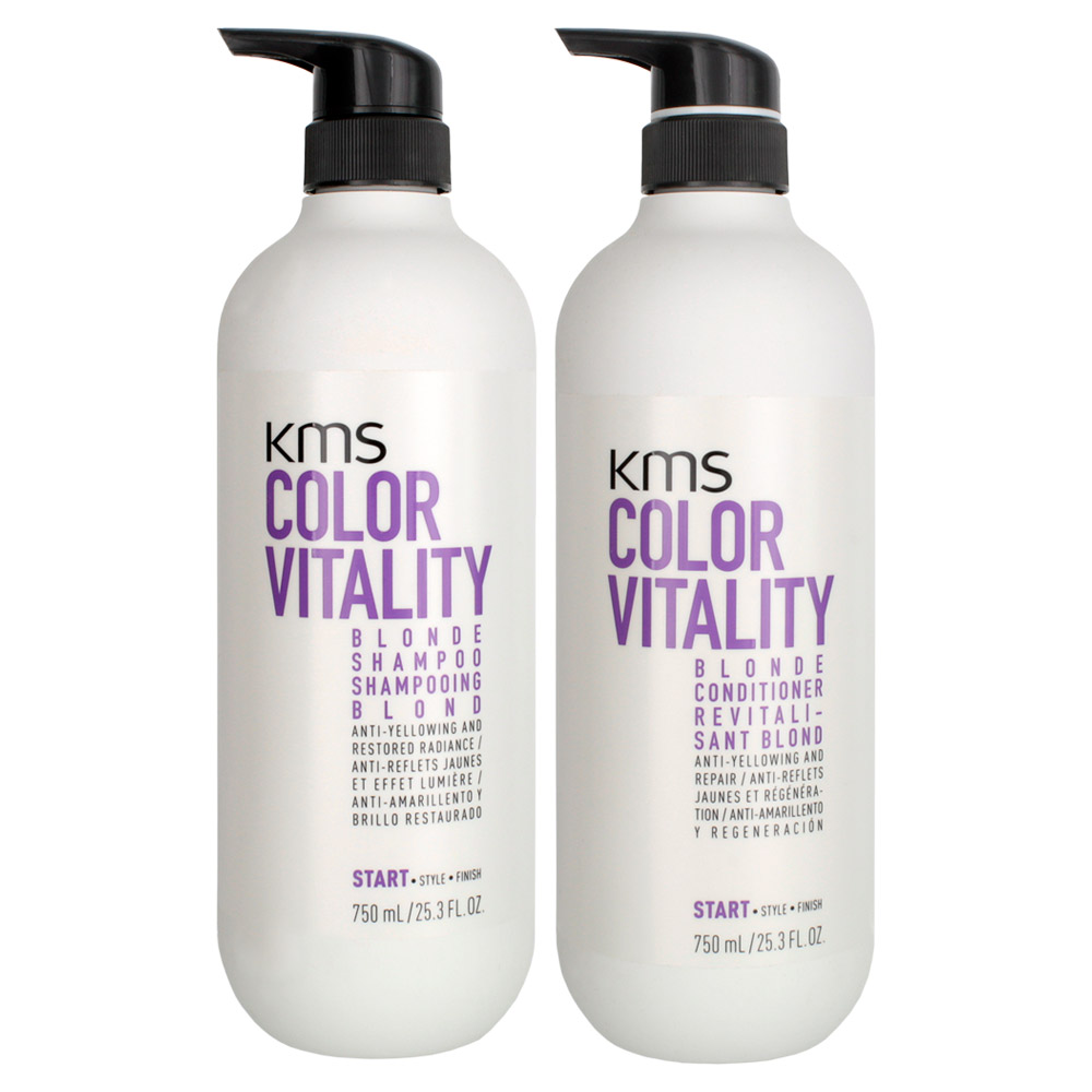 en lille Mængde af Tag et bad KMS Color Vitality Blonde Shampoo and Conditioner Set | Beauty Care Choices